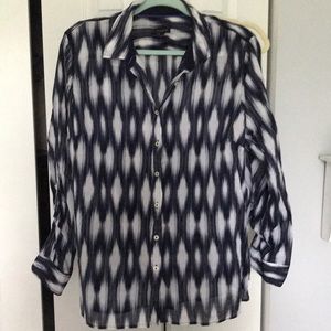 Button down navy and white shirt, can roll up